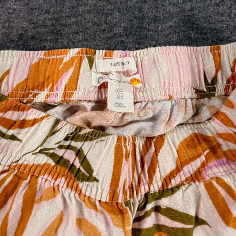 C&C California Tropical Floral Wide Leg Linen Palazzo Pants Pink Green Medium - Picture 5 of 12